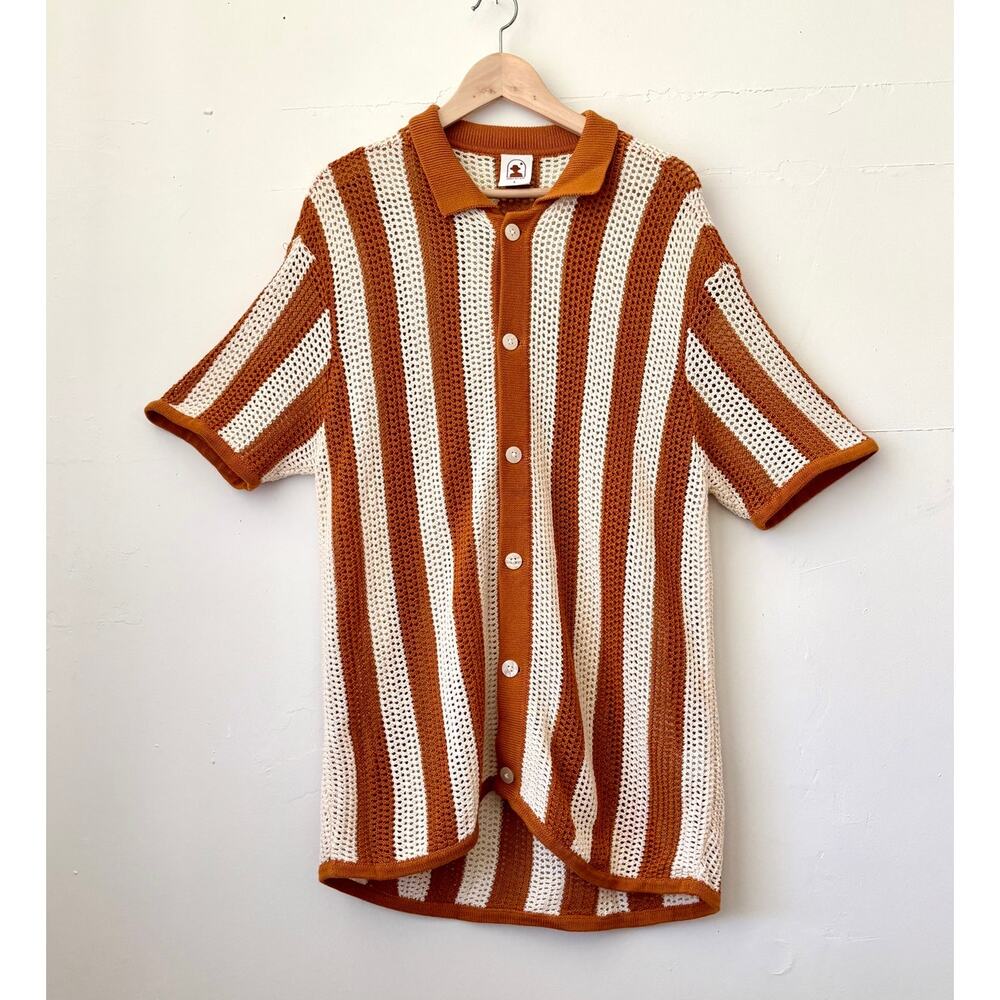 $169 Dandy Del Mar The Dominica Crochet Stripe Shirt Luxury Resort Wear- Large